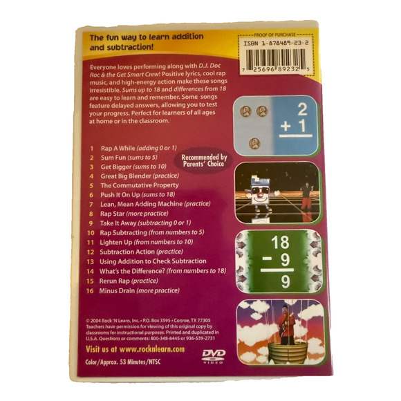 DVD Addition and Subtraction Rap Rock n Learn RL923 - Picture 2 of 3